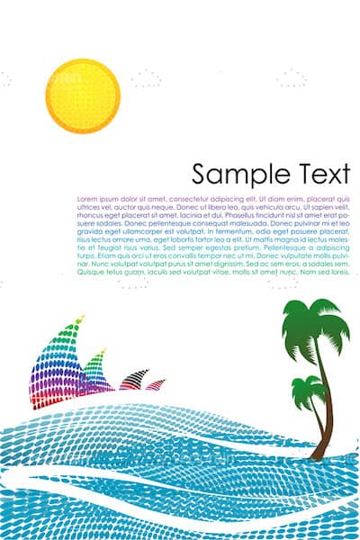 Abstract Sea with Palm Trees and Sample Text